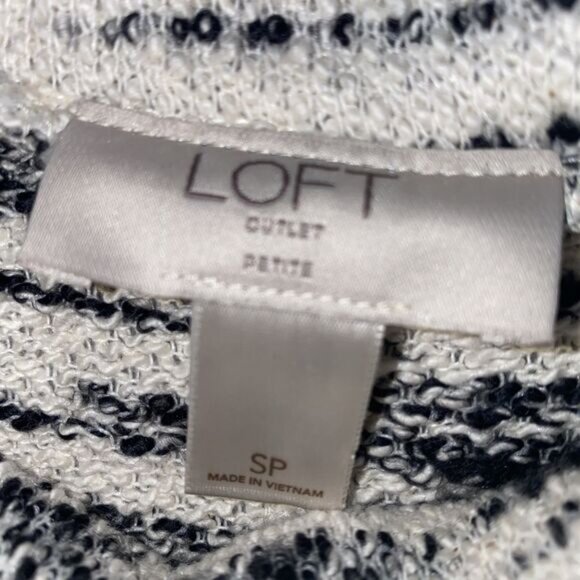 LOFT Womens SP Black White Stripe Knit Cowlneck Long Sleeve Short Sweater Dress - Picture 3 of 5